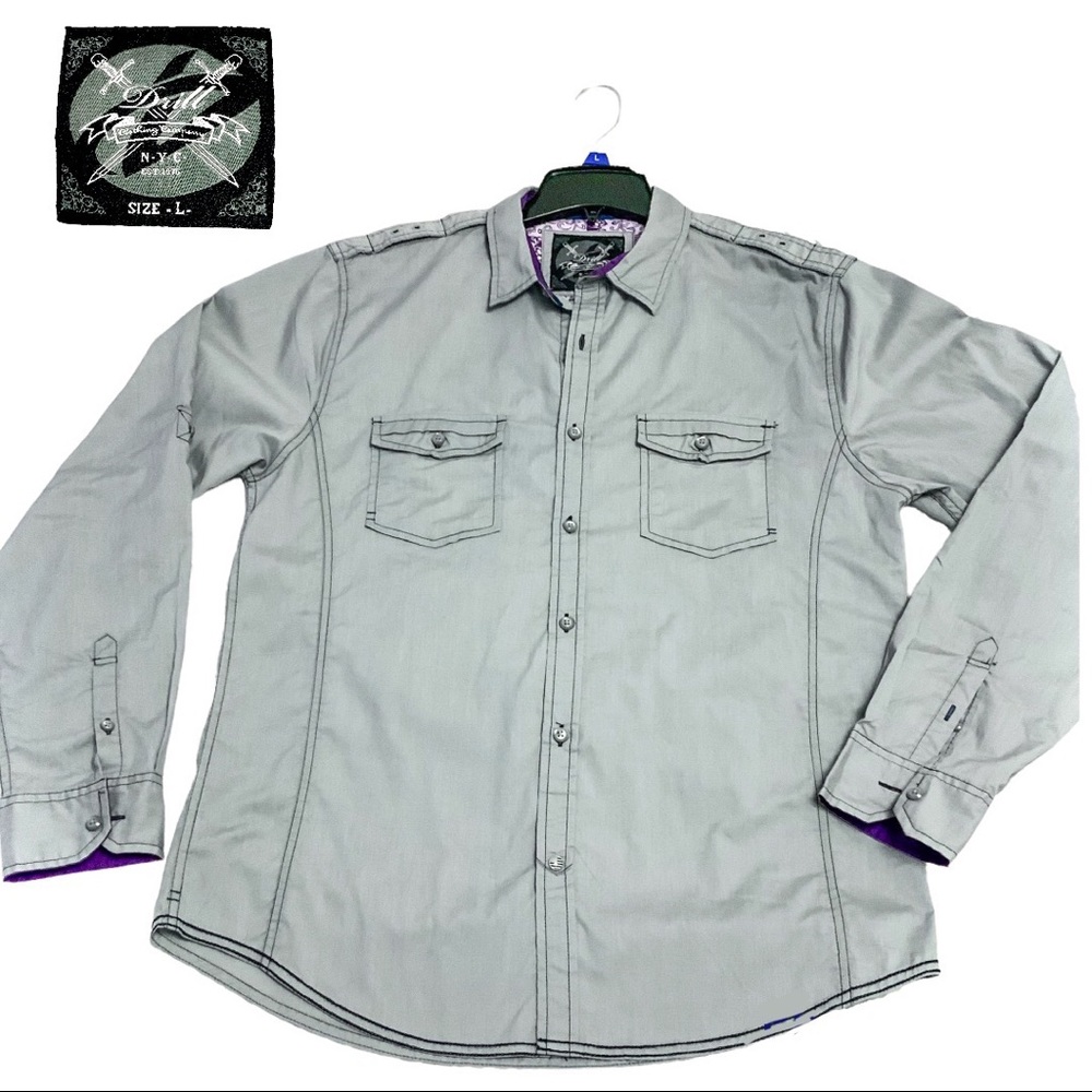 DRILL NYC Men’s Grey Button Down L/S Shirt w/Pockets + Great Details! NWOT